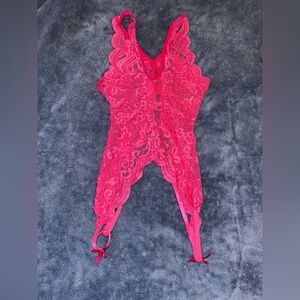 NWOT Pink Lace Crotchless Bodysuit
